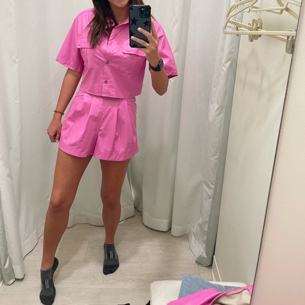 Karlie Pink Faux Leather Camp Shirt Size M